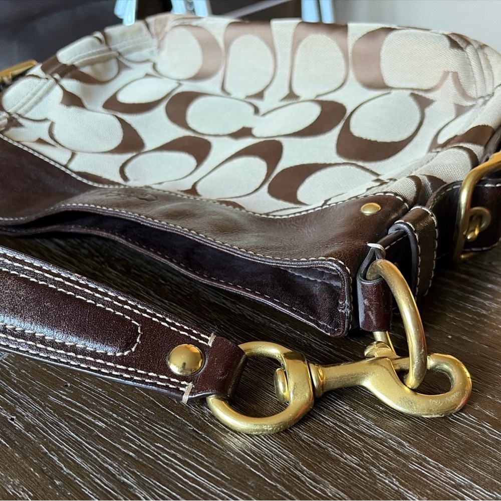 Coach Zoe Lg Signature Shoulder & Tote Bag in Beige Canvas with Brown Leather - Picture 5 of 16